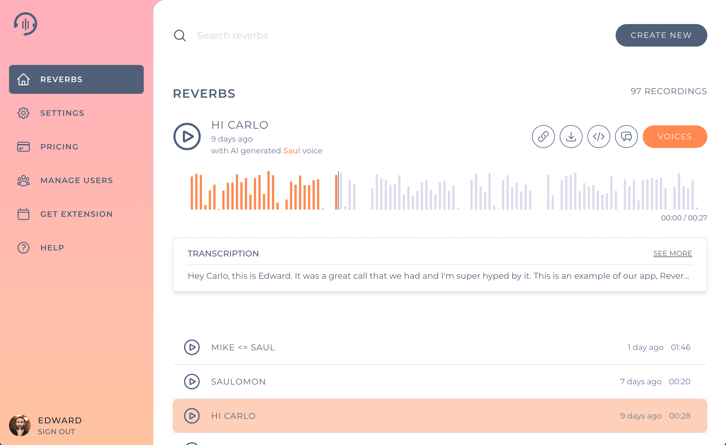 Reverb Record playing A recording playing within Reverb Record.