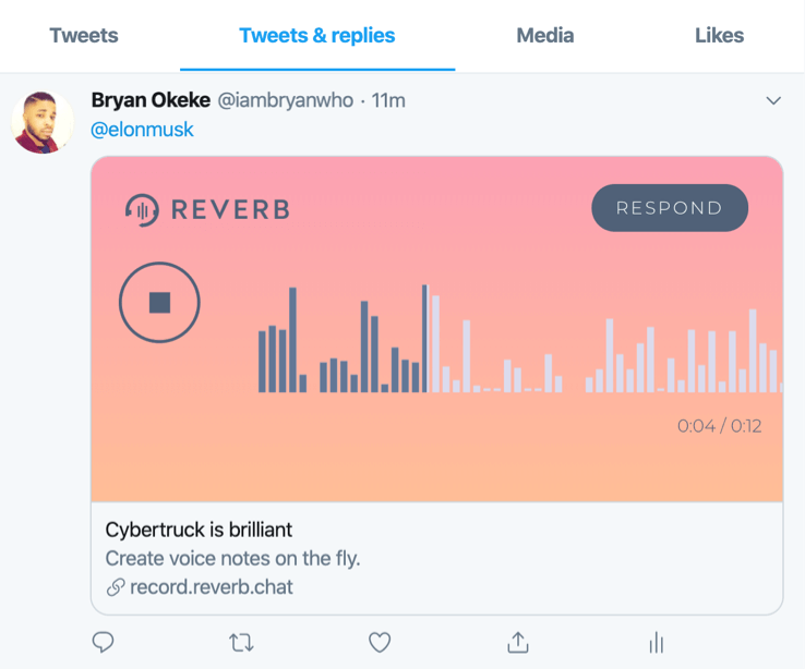 Sending an audio tweet to Elon Musk
