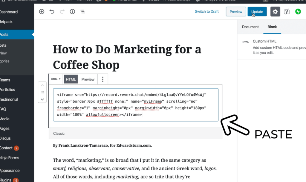 Paste the embed code into your blog