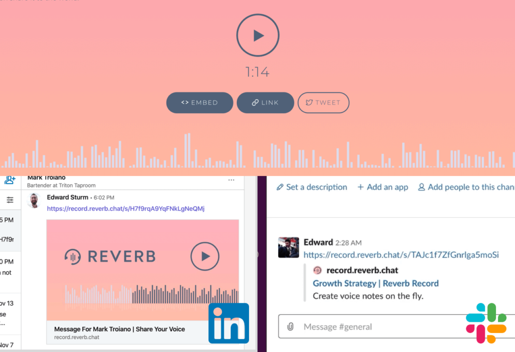 Sharing a voice message on LinkedIn and Slack