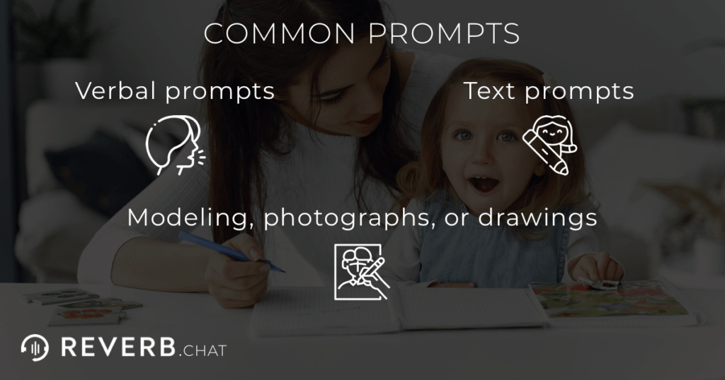 3 common prompts: verbal prompts, text prompts, and modeling, photographs, or drawings.